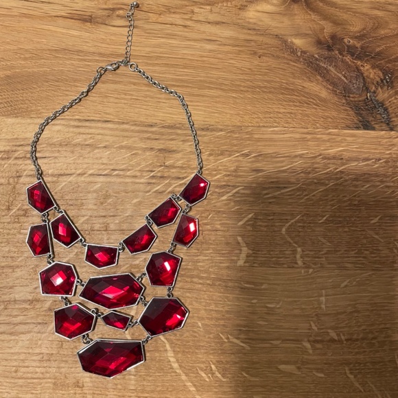 Necklace Fashion Jewelry Red and Silver Geometric Pattern Accessory - Picture 2 of 9